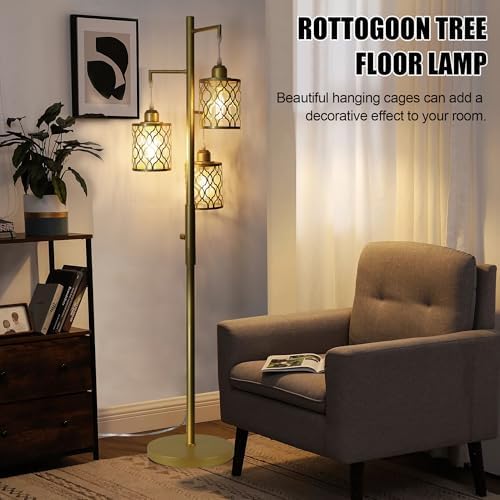 ROTTOGOON 68" Dimmable Gold Floor Lamp, 3-Light
