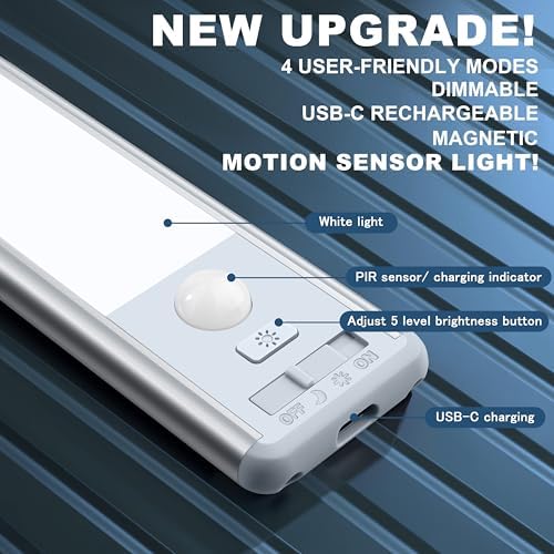 BLS 10inch Rechargeable Motion Sensor Under Cabinet Lights, 2 Pack