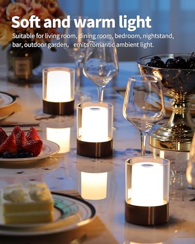 4" Black Cordless Table Lamps Set of 2, Rechargeable