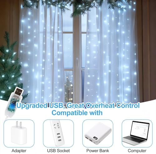 Fairy Curtain Lights, 6.6FTx6.6FT Cool White USB