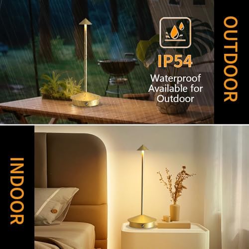 Cordless Rechargeable Table Lamps, Set of 2, Gold
