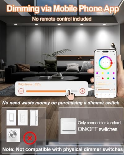 LED Recessed Lighting 5/6 Inch Smart Bluetooth Can Lights, 2 Pack