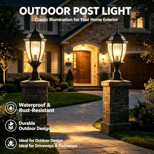 Outdoor 21" Aluminum Post Lantern, Seeded Glass