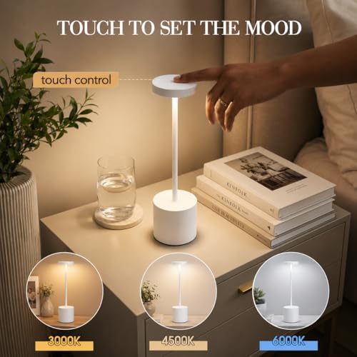 AUDLES White Cordless Table Lamp Set of 2, Rechargeable