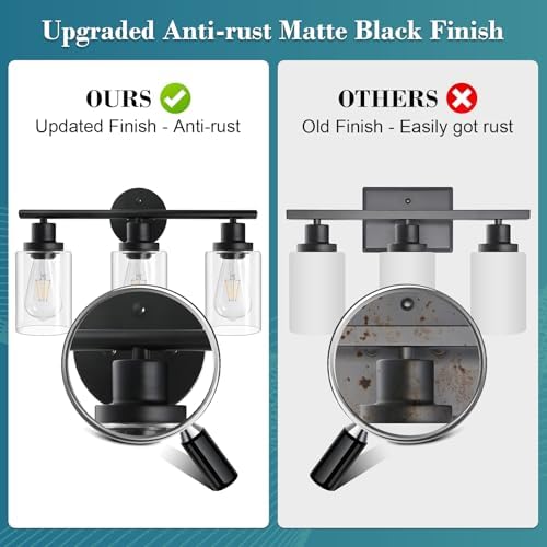 Unicozin 3-Light Bathroom Vanity Light, Black