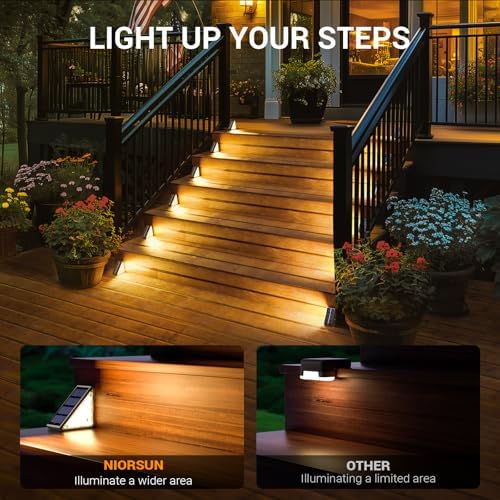 NIORSUN 6-Pack Waterproof Solar Step Lights, Warm White