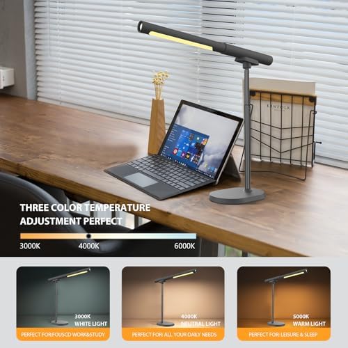 LED Desk Lamp with USB Ports. Eye-Caring 3 Color Temperature Stepless