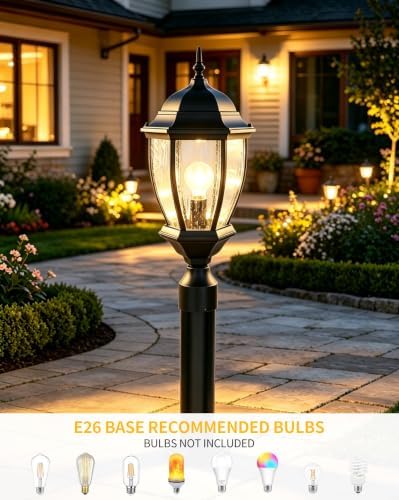 Outdoor 21" Aluminum Post Lantern, Seeded Glass