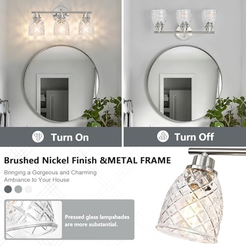 3-Light Bathroom Light Fixtures, Brushed Nickel Vanity Lights Over