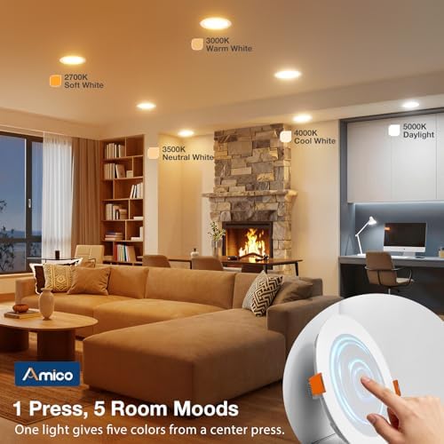 Amico 6 Pack 6 Inch 5CCT Ultra-Thin Recessed Light