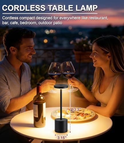 Cordless Table Lamp Set of 2, Rechargeable, Black