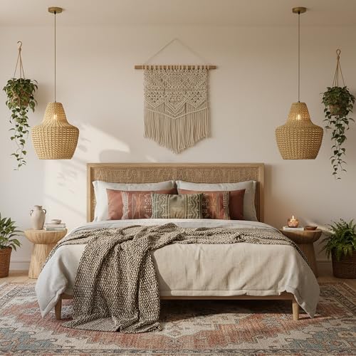 Modern Rattan Dome Pendant Light, 19 in. Natural