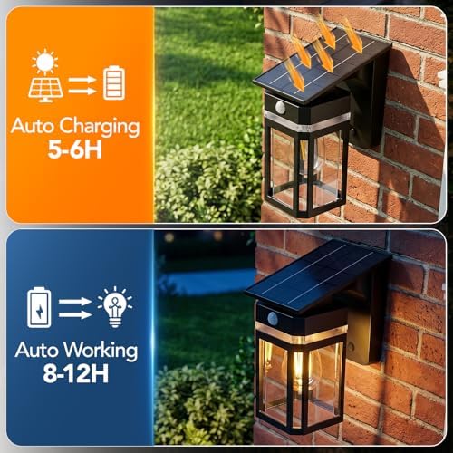 Outdoor Solar Porch Light, Motion Sensor, 2 Pack