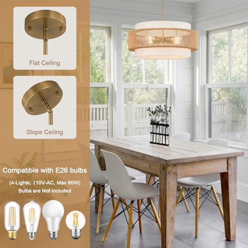 4-Light 19.7" Rattan Chandelier