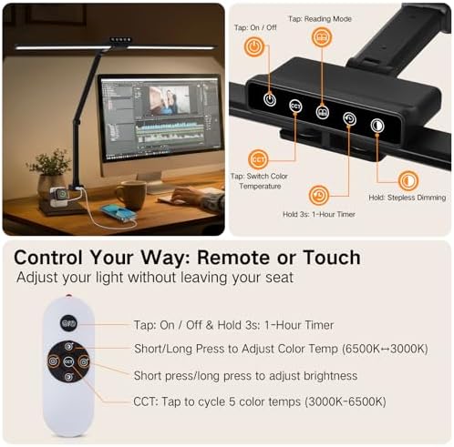 OUTON 29.5" LED Desk Lamp with Clamp, 24W