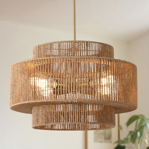 17.7" Boho Rattan Chandelier, 4-Light