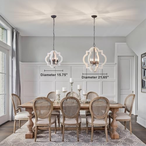 16" Distressed White Wood Farmhouse Chandelier