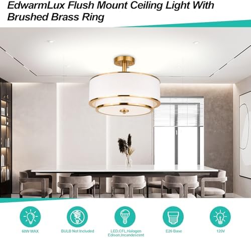 Edwarmlux 3-Light Semi Flush Mount Ceiling Light, Brushed Gold