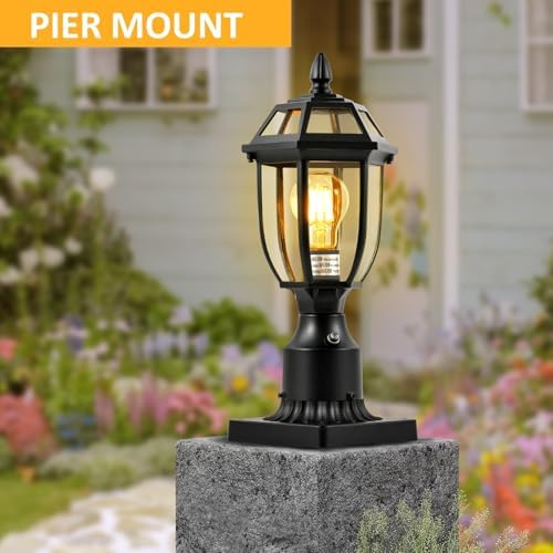 2-Pack Dusk-to-Dawn Outdoor Post Lights with Pier Mount Base