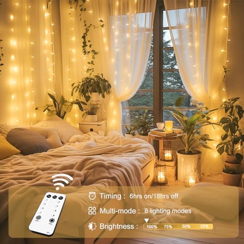 JMEXSUSS 300 LED Warm White Curtain Lights