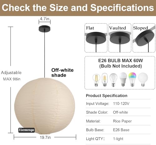 Paper Pendant Light, 20in Off-White