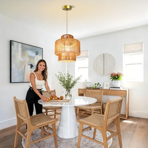 12.6'' Boho Rattan Chandelier Pendant Light Hand-Woven Wicker Pendant