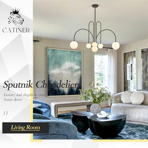CATINER Modern 40" 6-Light Brown Sputnik Chandelier