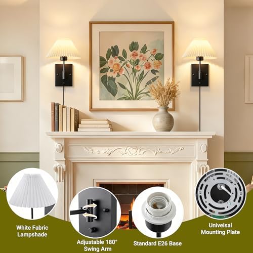 Plug-in Wall Sconces Set of 2, Black