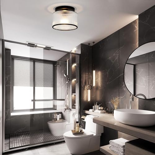 Zlepmlla Clear Ribbed Glass Semi Flush Mount Ceiling Light