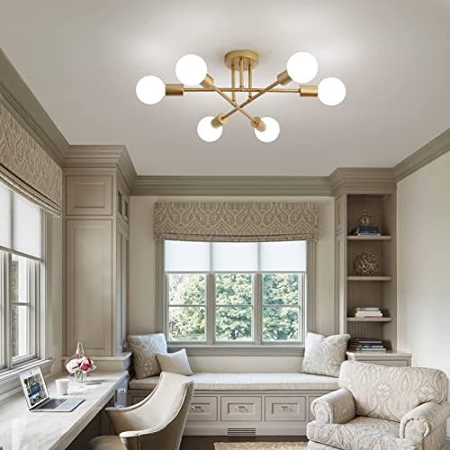 MEIXISUE Gold Modern Sputnik Chandelier, 6 Lights