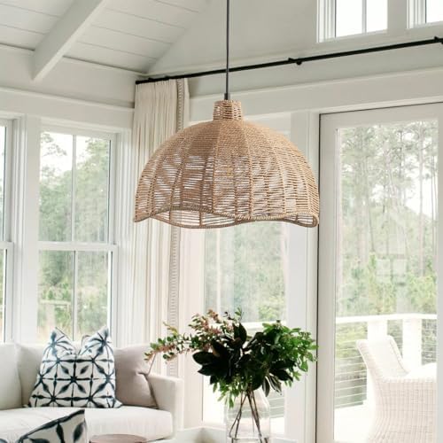 Aiwen 15.94 in 1-Light Brown Rattan Pendant Light