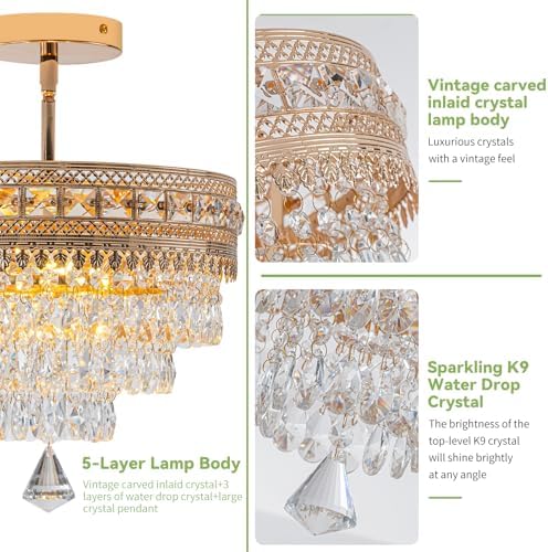 Modern Crystal Flush Mount Chandelier, 4-Layer K9 Crystal
