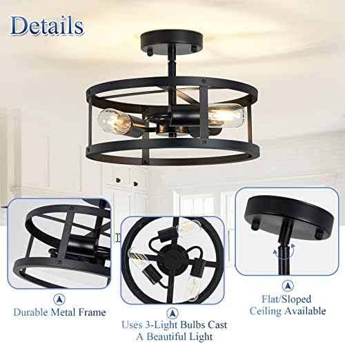 3-Light Semi Flush Mount Ceiling Light, 2 Pack