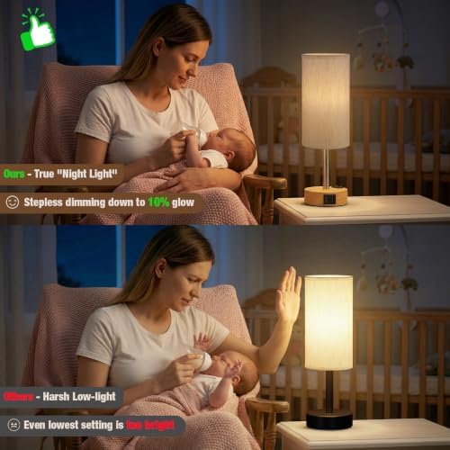 Touch Bedside Table Lamp, Stepless Dimmable, USB A+C