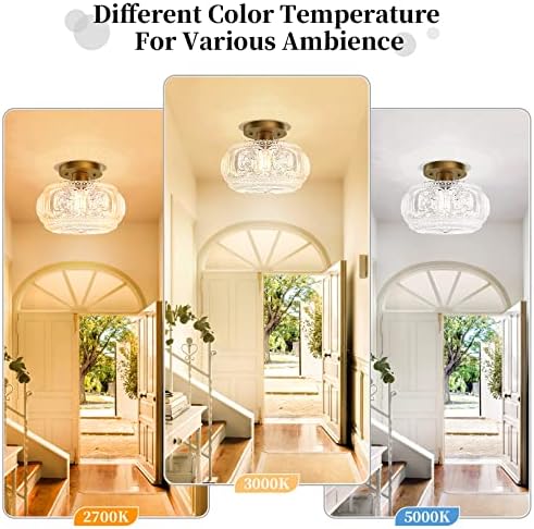 Globe Glass Semi Flush Mount Ceiling Light, Vintage Gold