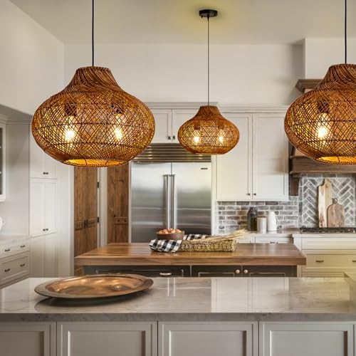 Boho Rattan Chandelier, Brown