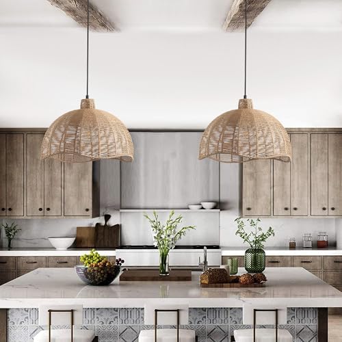 Aiwen 15.94 in 1-Light Brown Rattan Pendant Light