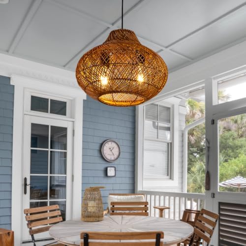 Boho Rattan Chandelier, Brown