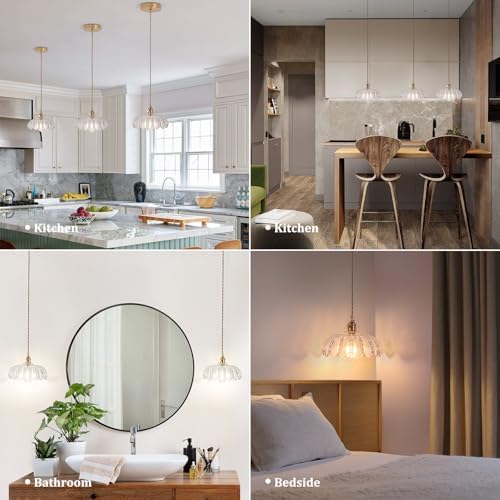 Shenmoyl Pendant Light with Clear Scindapsus Glass Lmapshade, Brass
