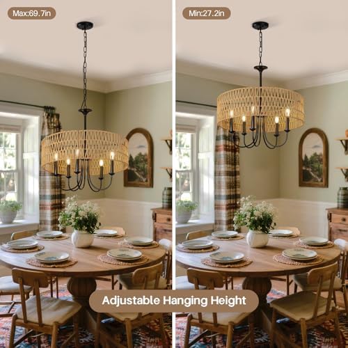 24-Inch Farmhouse Rattan Chandelier