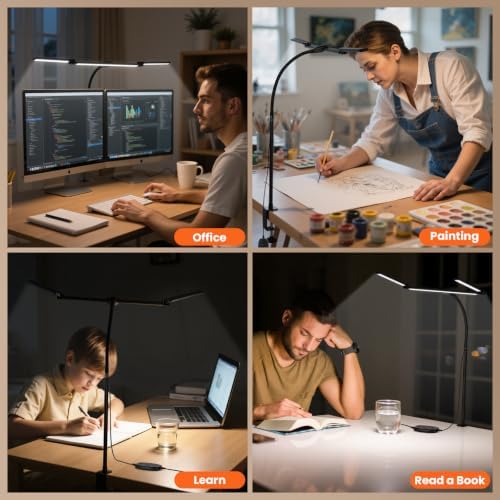 Adjustable 3-Light-Bar LED Desk Lamp with Clamp