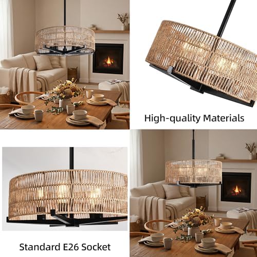 4-Light 17.7" Rattan Boho Farmhouse Chandelier