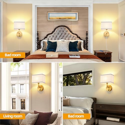 9.5" Plug-In Wall Sconce, Gold, USB Charging Port