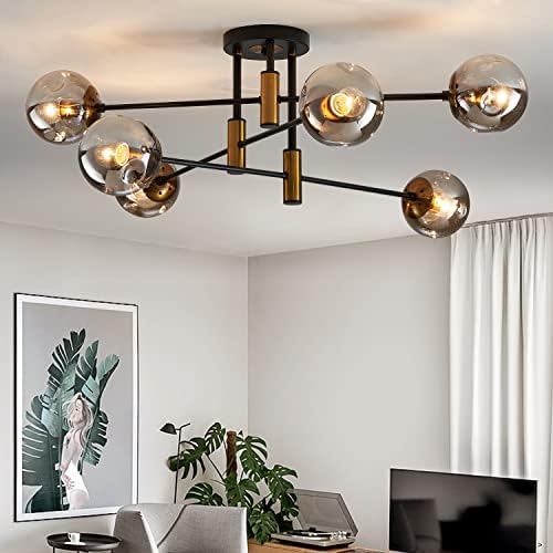 6-Light Black and Gold Sputnik Ceiling Chandelier