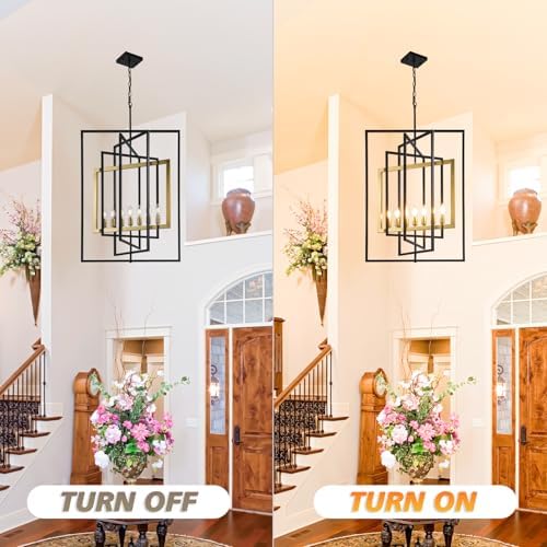 Black and Gold 7-Light Farmhouse Lantern Chandelier