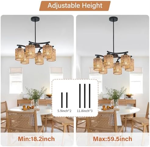 21" 6-Light Boho Rattan Chandelier