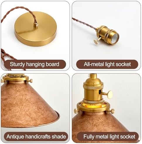 Rusted Copper Pendant Light with Adjustable 6.5Ft Cord