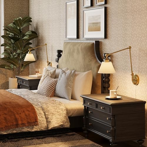 Gold Plug-in Swing Arm Wall Sconces, 2 Pack