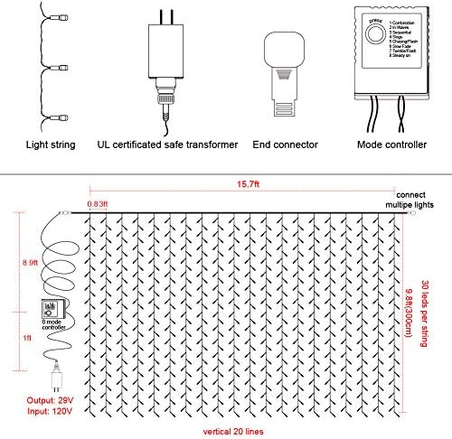 Twinkle Star 600 LED Curtain String Lights, Warm White