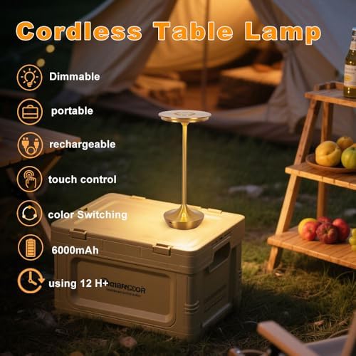 EJQ Rechargeable Cordless LED Table Lamps, Set of 2, Gold